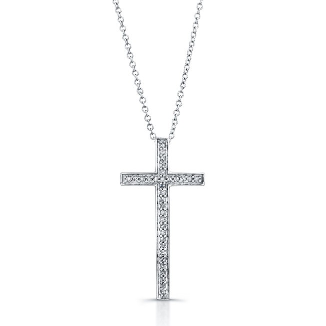 14k White Gold Diamond Cross Pendant 