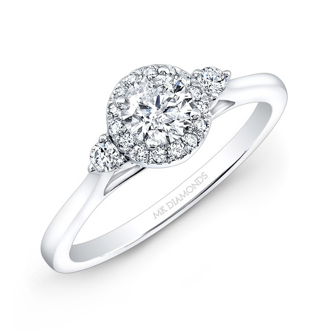 14k White Gold Diamond Halo Diamond Engagement Ring 