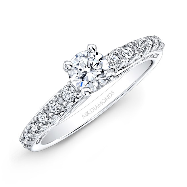14k White Gold White Diamond Engagement Ring