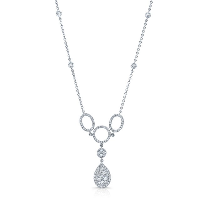 14k White Gold Diamond Cluster Necklace
