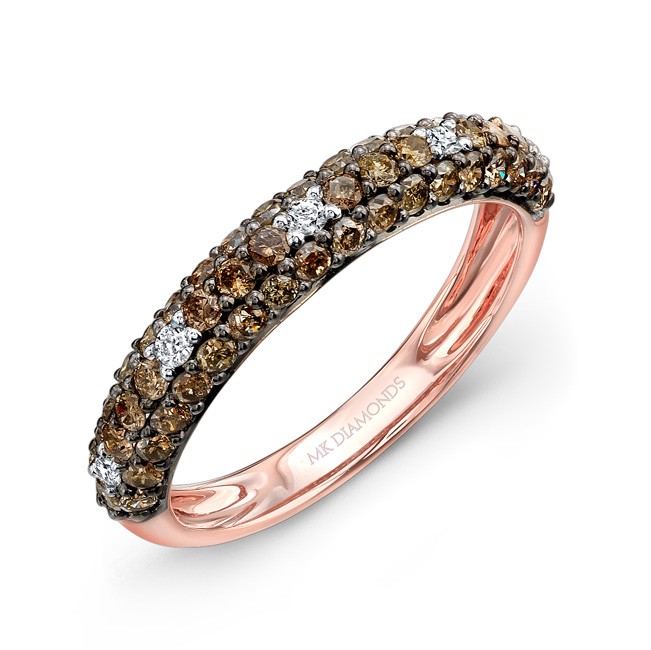 14k Rose and Black Gold White Diamond Dotted Brown Diamond Band 