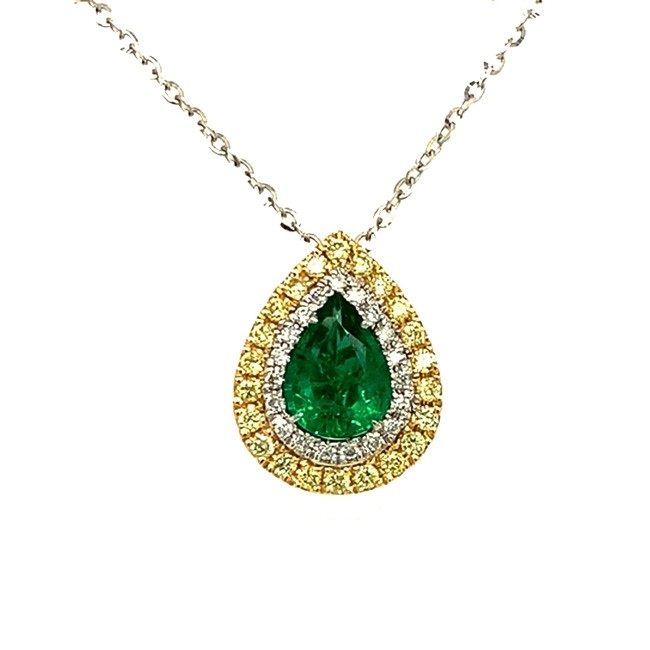 Emerald, White and Yellow Diamond Necklace