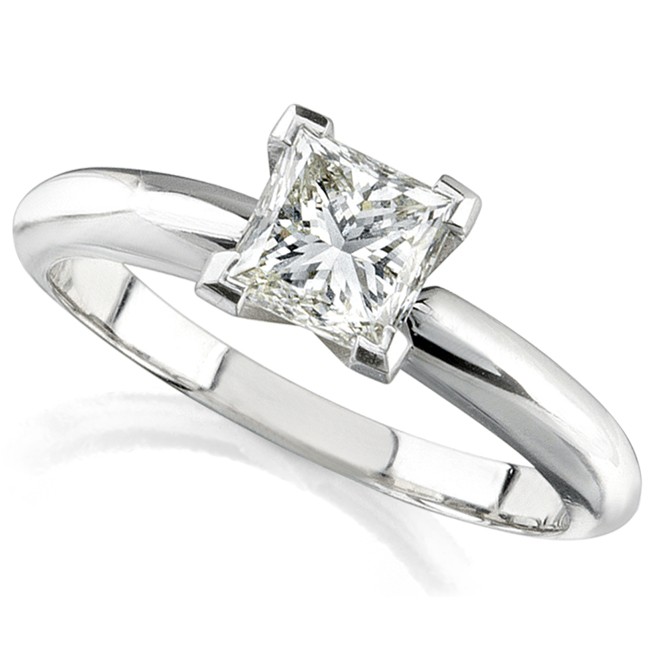 14k White Gold 3/5 Ct. Solitaire Princess Cut Diamond Ring