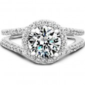 14k White Gold Diamond Halo Engagement Semi Mount Ring