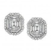 14k White Gold Emerald Cut Diamond Earrings