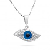 14k White Gold Diamond Evil Eye Pendant