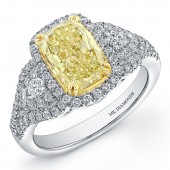 18k White and Yellow Gold Fancy Yellow Cushion Diamond Ring