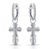 14k White Gold Vintage Diamond Cross Earrings