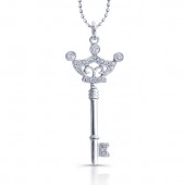 14k White Gold Diamond Crown Key Pendant