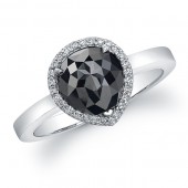 14k White Gold Pear Shaped Black Diamond Ring