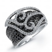 14k White Gold Black and White Diamond Pave Swirl Ring