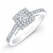 14k White Gold 1/4ct Center White Diamond Square Halo Engagement Ring