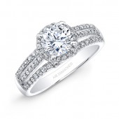 14k White Gold Three Row Split Shank Diamond Halo Engagement Ring Bridal Set