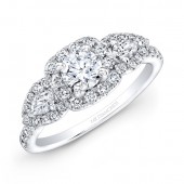 14k White Gold Pear Shaped Side Stone Engagement Ring Semi Mount