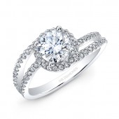 14k White Gold White Diamond Spiraling Halo Engagement Ring 