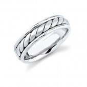 14k White Gold Mens Elegant Comfort Fit Ring With Hand Made Rope Trim