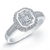 14k White Gold Emerald Cut Diamond Pave Ring