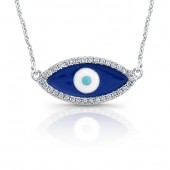 14k White Gold Diamond Evil Eye Necklace