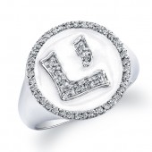 14k White Gold Black Enamel Diamond Hebrew Letter Ring