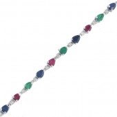 Ruby, Emerald, Sapphire & Diamond Bracelet