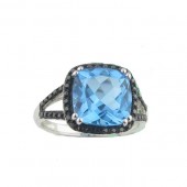 Blue Topaz & Black diamond Ring