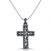 Black Sterling Silver Diamond Cross Pendant 