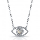 Sterling Silver Diamond and Moonstone Evil Eye Necklace