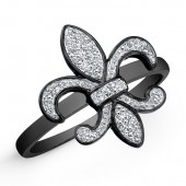 Black Sterling Silver Diamond Fleur De Lys Ring