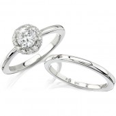 14k White Gold Classic Diamond Halo Semi Mount Engagement Ring Set