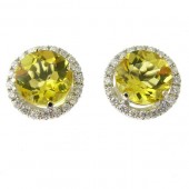 Yellow Emerald & Diamond Stud Earrings