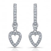 14k White Gold Diamond Heart Earrings
