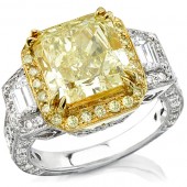 18k White and Yellow Gold Fancy Yellow Three Stone Diamond Engagement Ring