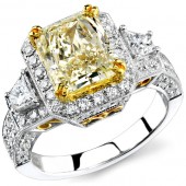 14k White and Yellow Gold Fancy Yellow Three Stone Diamond Engagement Ring