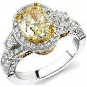 14k White Gold OvalFancy Yellow Three Stone Diamond Engagement Ring