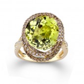 14k Yellow Gold Green Amethyst And Diamond Ring