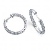14k White Gold Pave Diamond Hoop Earrings