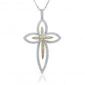 14k White and Yellow Gold Suspended Diamond Cross Pendant