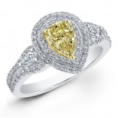 14k White and 18k Yellow Gold Fancy Yellow Pear Shaped Diamond Ring