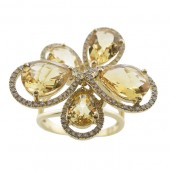 14k Yellow Gold Diamond and Citrine Fashion Ring