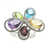 14k White Gold Diamond and Colored Gemstone Cocktail Ring