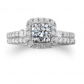 14k White Gold Diamond Halo Engagement Ring Set