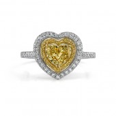 14k White Gold Heart Shaped Fancy Yellow Center Diamond Ring