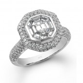 14k White Gold Emerald Cut Diamond Mosaic Ring