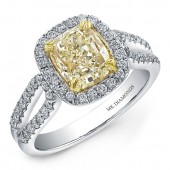 18k White and Yellow Gold Fancy Yellow Cushion Diamond Ring