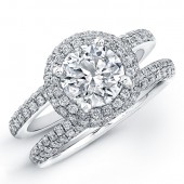 14k White Gold Micro Pave Diamond Halo Engagement Ring