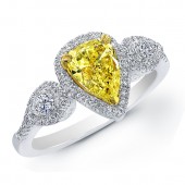 14k White and Yellow Gold Fancy Yellow Pear Shaped Diamond Ring