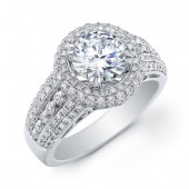 14k White Gold Pave Diamond Halo Engagement Ring Semi Mount