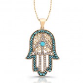 14k Rose Gold Diamond and Turquoise Hamsa Pendant