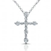 14k White Gold Diamond Cross Necklace