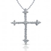 14k White Gold Minimal Diamond Cross Pendant